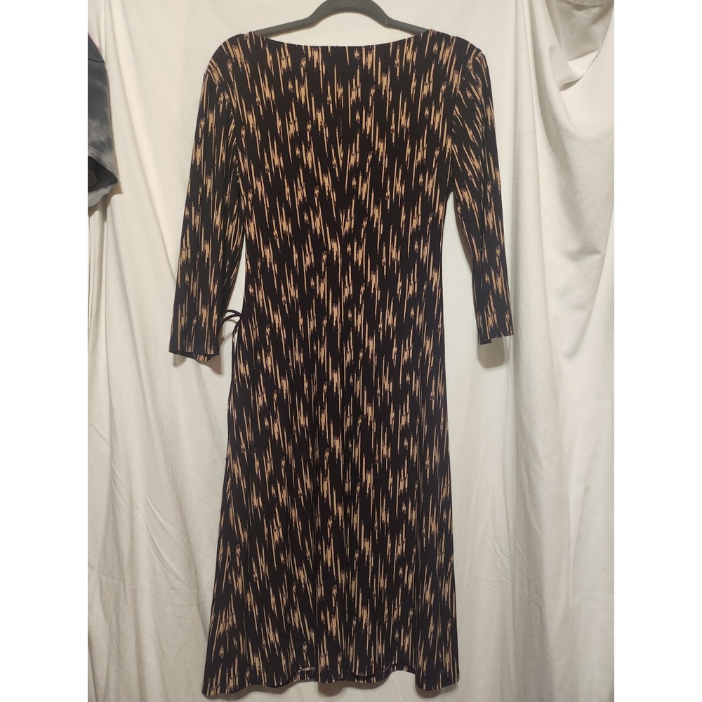 Kasper~Rich Black/Stone~Side Ruched~ Faux Wrap~Stretch Jersey Dress ,Size 10 - Picture 5 of 15